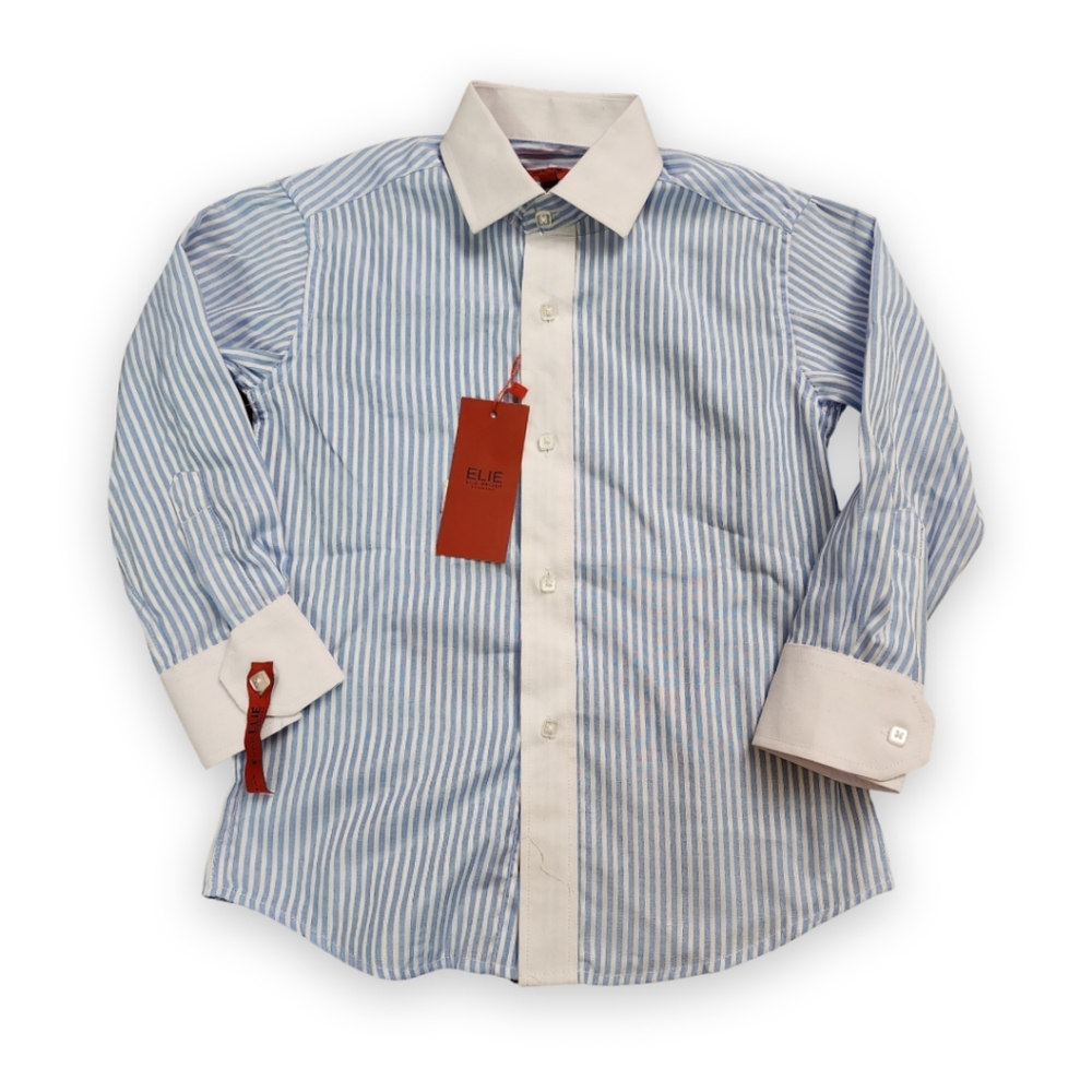 🆕️ White/Blue Striped Button-Up Shirt, Kid' 6